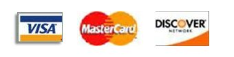 Visa, Mastercard, and Discover accepted